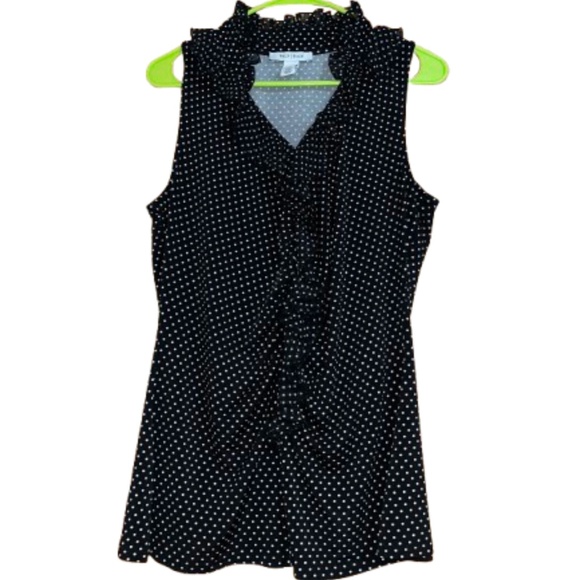 WHBM Women’s Black and White Polka Dot Ruffle Sleeveless Blouse Sz-L - Picture 1 of 6